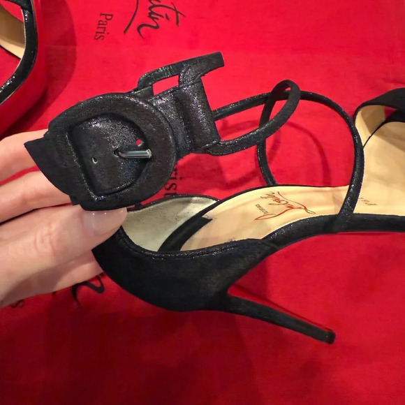 AUTHENTIC Black 100mm Choca  Suede Sandal, Christian Louboutin (Not for Bundle) - Picture 5 of 12